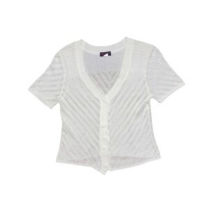 Knit Minded White Pointelle Short Sleeve Cardigan Sweater
